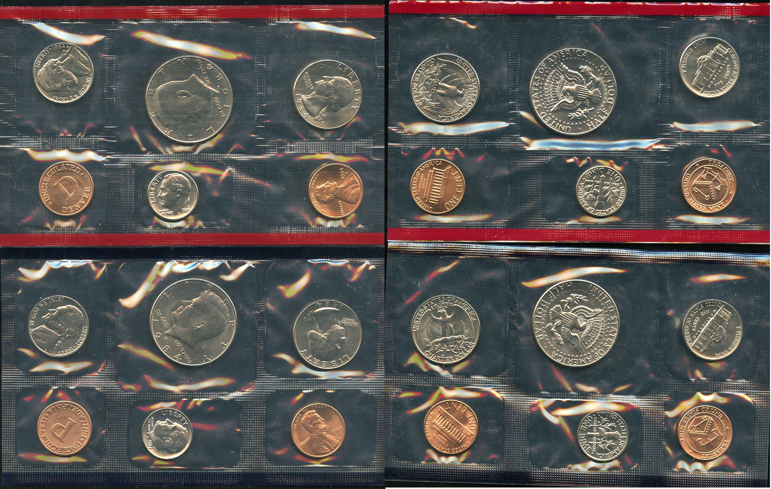 США официальные наборы из 10 монет и 2 жетонов монетного двора 1984 D, P, Джон Кеннеди KM MS 148   UNC  8-2-03-32