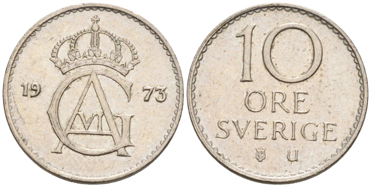 Швеция 10 эре 1973 Густав VI Адольф (1950-1973) KM 835 медно-никель 4585-415