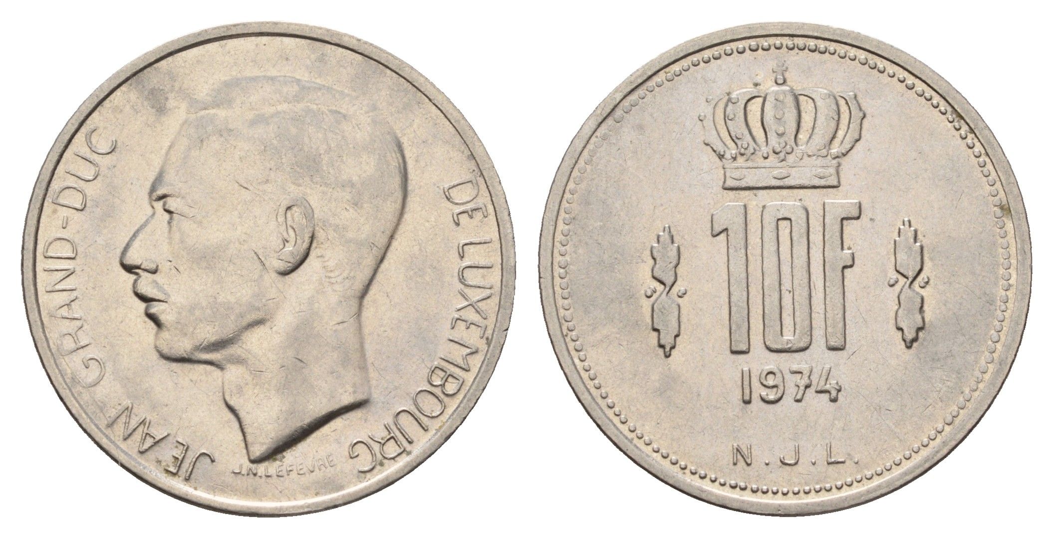 Люксембург 10 франков 1974 Герцог Жан (1964-1999) KM 57 никель 4678-957