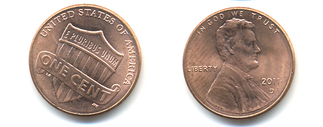США 1 ЦЕНТ 2011 D ЛИНКОЛЬН, ЩИТ KM 469 цинк плакированный медью 86-369