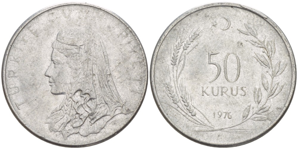 Турция 50 курушей 1976 Анатолийская невеста KM 899 нержавеющая сталь 65-633