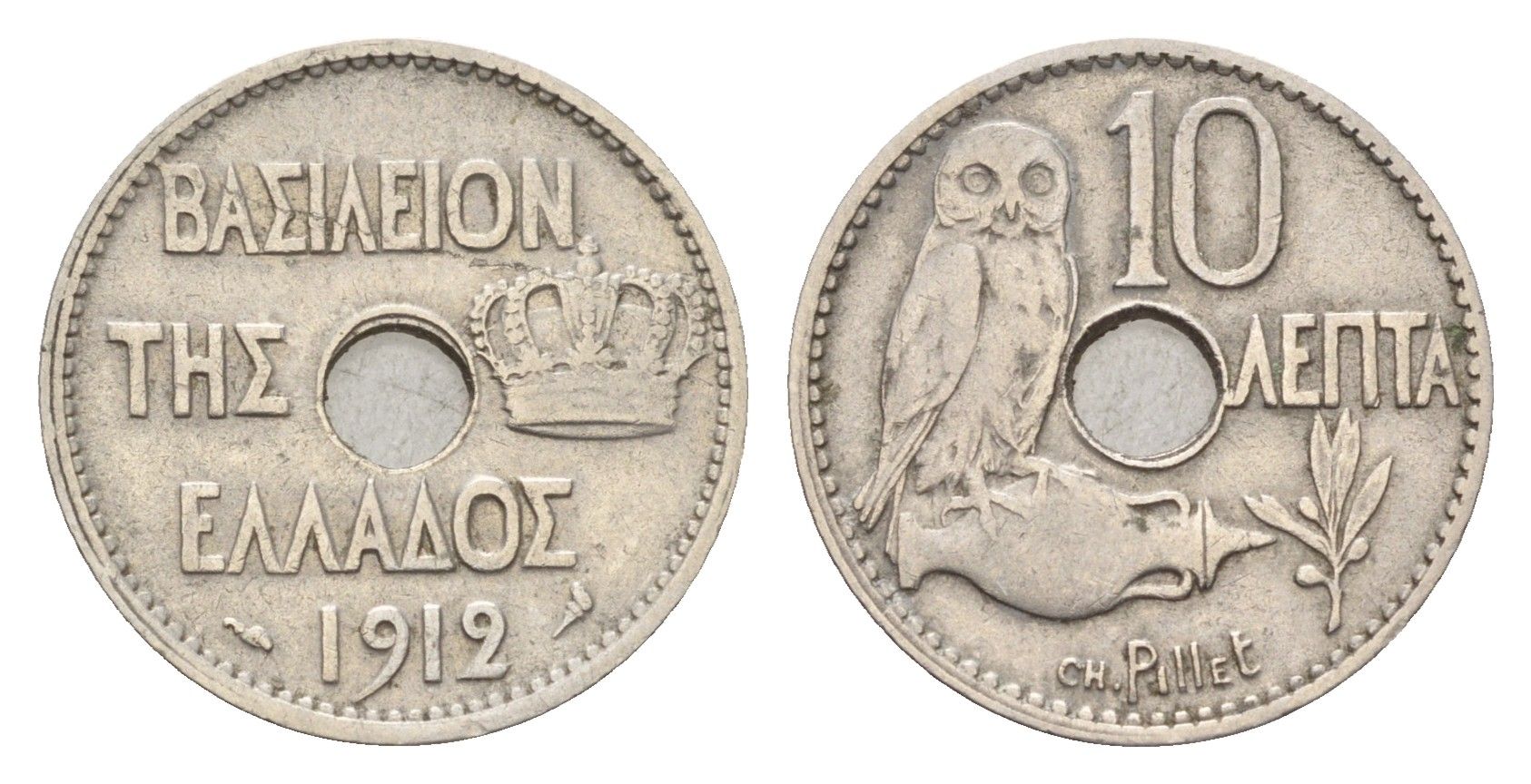 Греция 10 лепт 1912 Георг I (1863-1913), сова KM 63 никель 4580-241