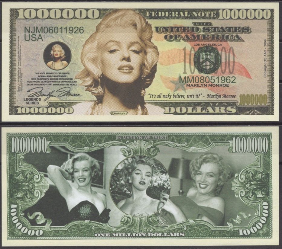 США 1000000 долларов 2009 Мэрилин Монро бумага UNC (пресс) 7196-6-3