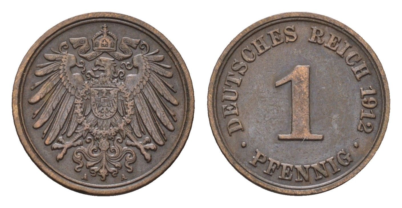 Германия 1 пфенниг 1912 A, Вильгельм II (1888-1918) KM 10, J. 10 медь 4684-1116