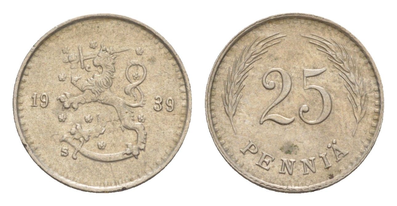 Финляндия 25 пенни 1939 KM 25 медно-никель 4647-457