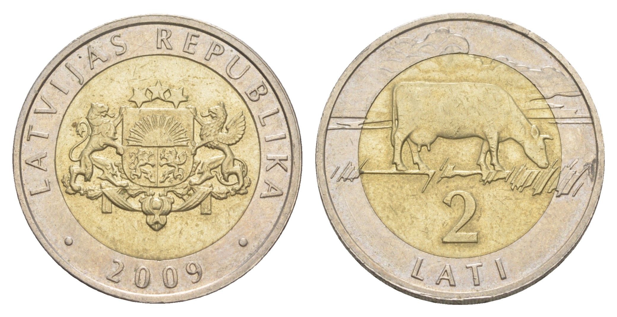 Латвия 2 лата 2009 KM 38 биметалл 4566-1117