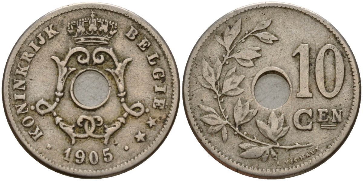 Бельгия 10 сантимов 1905 BELGI? KM 53 медно-никель 4189-759