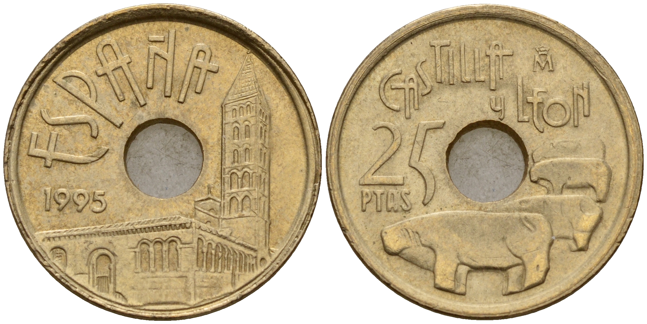 Испания 25 песет 1995 Кастилья и Леон (Castilla y Leon), Хуан Карлос I (1975-2014) KM 948 латунь 4597-151