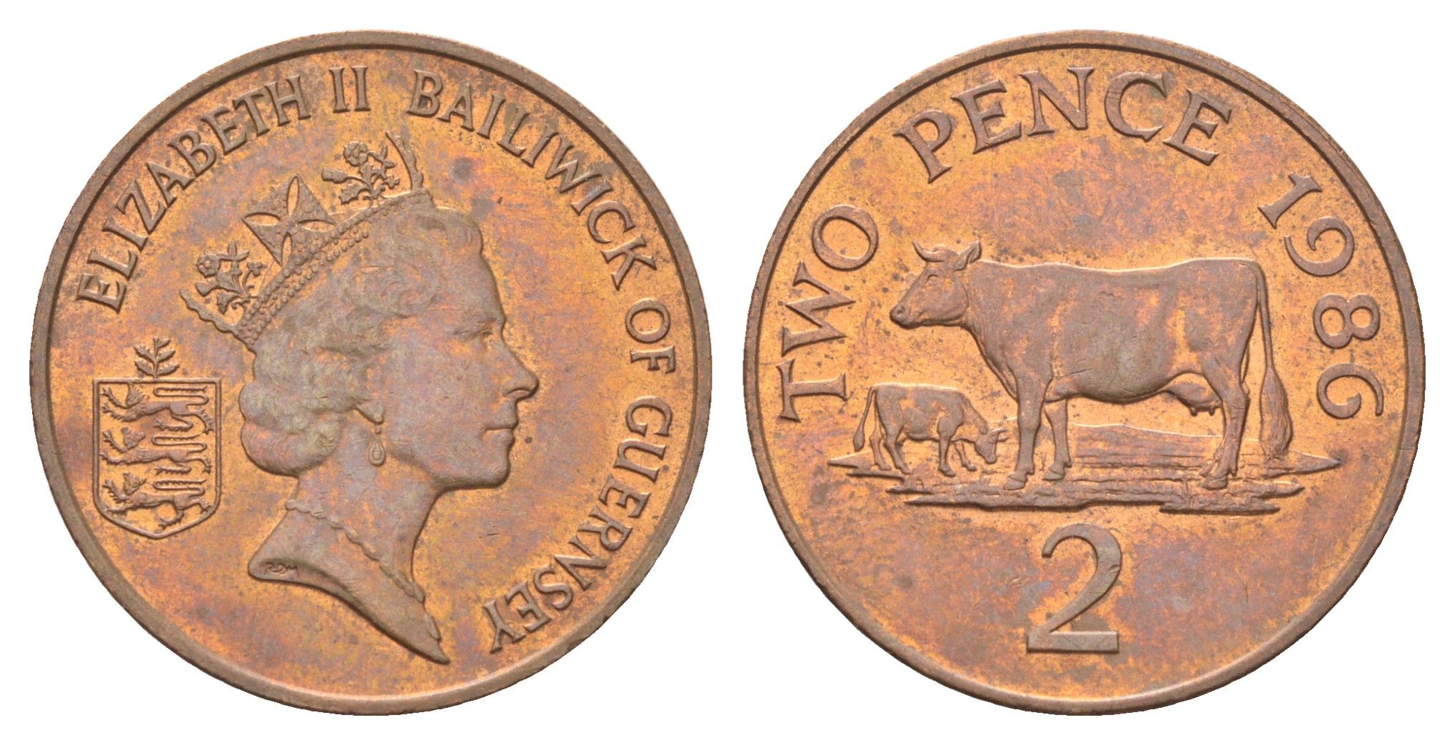 Гернси 2 пенса 1986 Елизавета II (1952-2022), краб KM 41 бронза 4703-1153