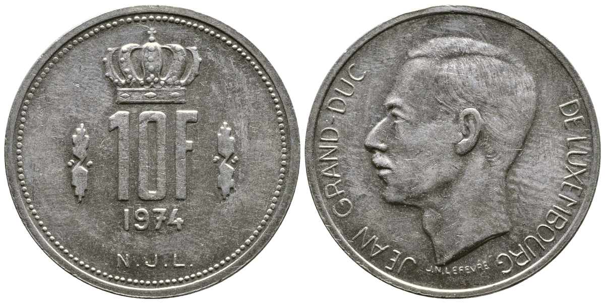 ЛЮКСЕМБУРГ 10 ФРАНКОВ 1974 KM 57 никель 4383-523