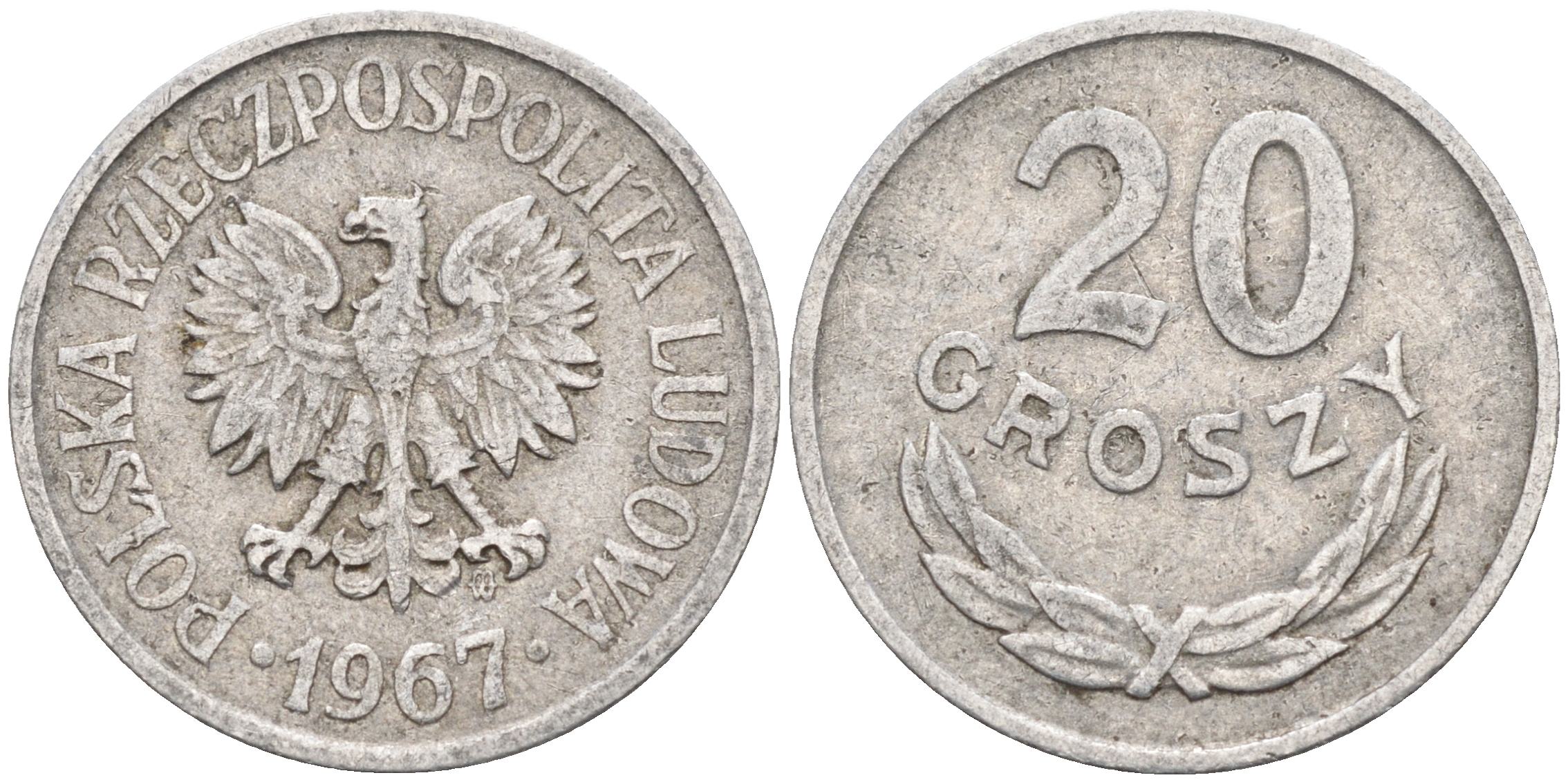 Польша 20 грошей 1967 MW KM А47 алюминий    4174-711