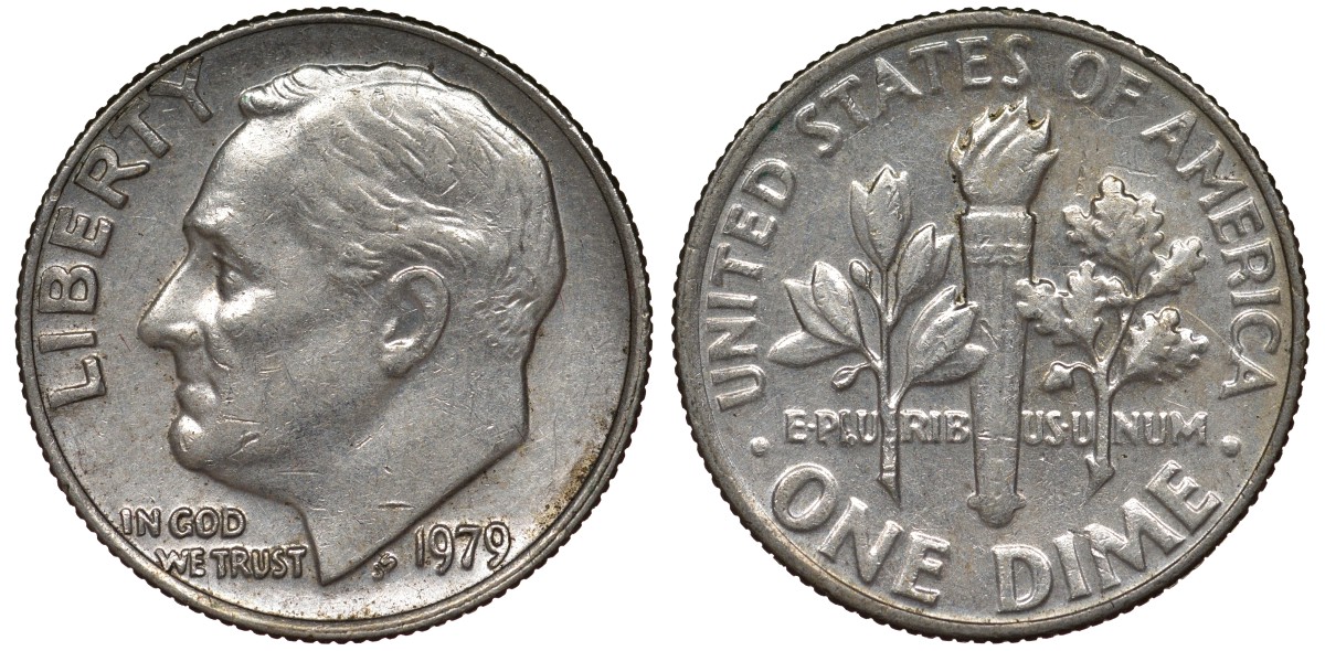 США 10 центов = дайм 1979 Рузвельт KM 195а медь плакированная медно-никелем 4124-449