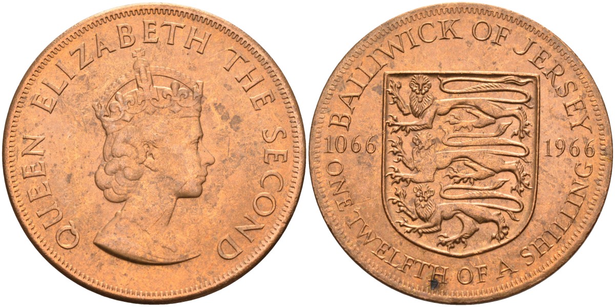 Джерси 1/12 шиллинга 1966 900 лет Нормандскому завоеванию KM 26 бронза UNC 4367-416