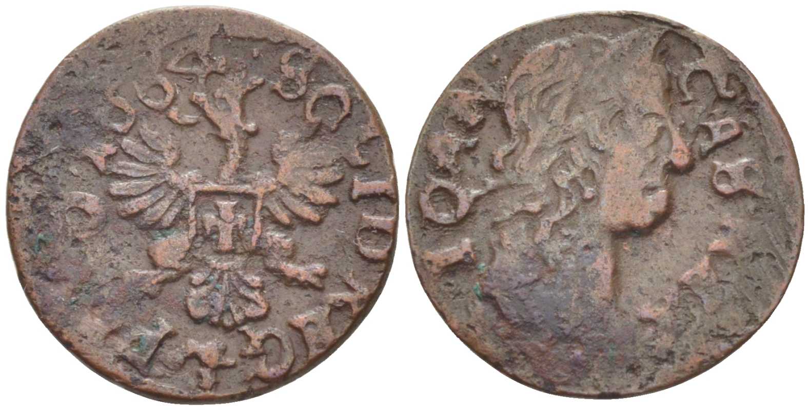 ПОЛЬША (ЛИТВА) 1 СОЛИД 1664 ЯН II КАЗИМИР (1648-1668) KM 110 медь 201-144