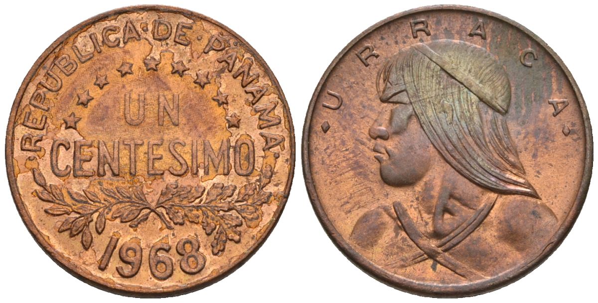 Панама 1 сентесимо 1968  KM 22 бронза  aUNC  4609-835