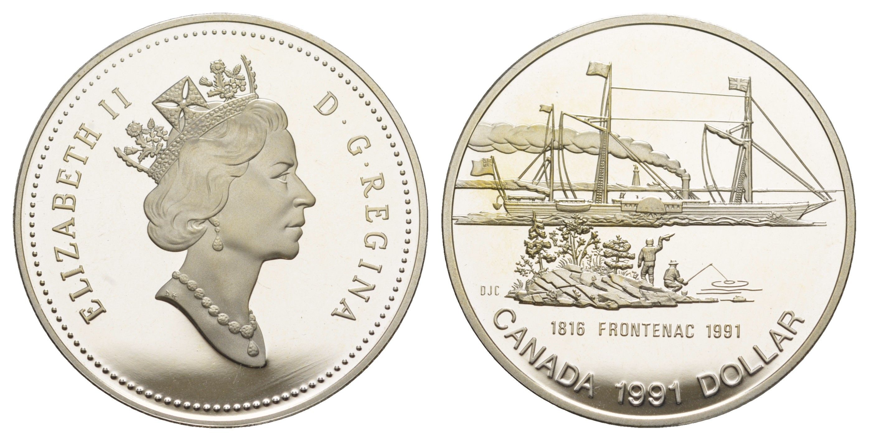 Канада 1 доллар 1991 175 лет пароходу "Фронтенак" KM 179 серебро PROOF 11-093-23
