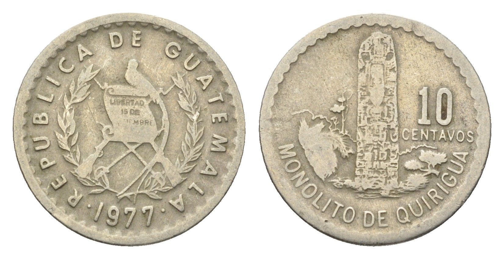 Гватемала 10 сентаво 1977 KM 277 медно-никель 4664-722
