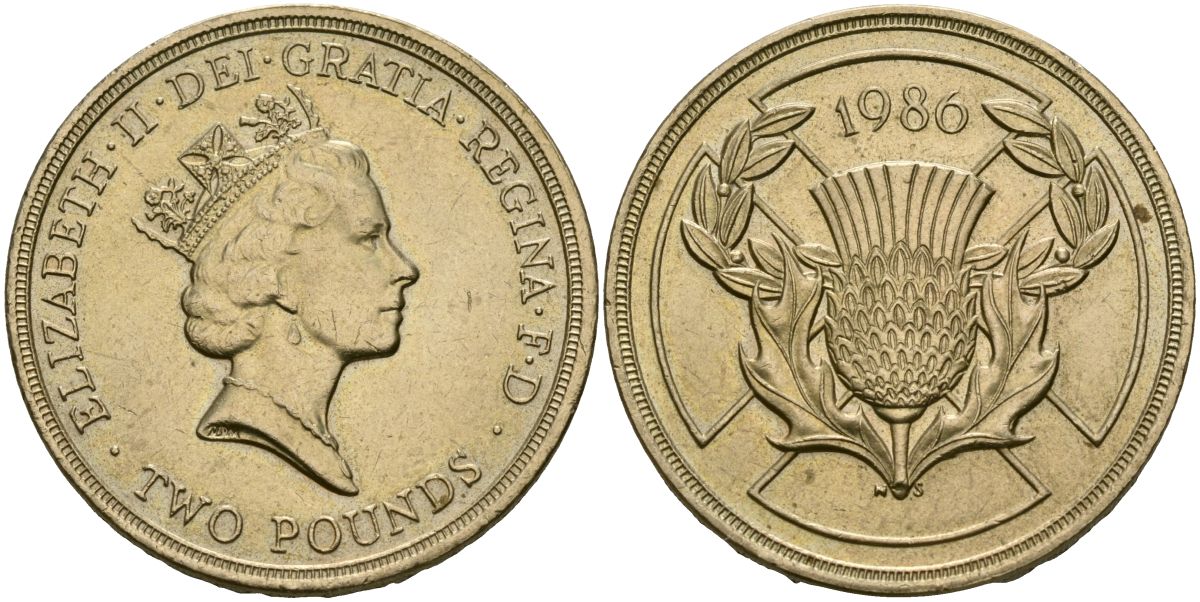 Великобритания 2 фунта 1986 Елизавета II (1952-2022), XIII Игры Британского Содружества KM 947, Spink 4311 (K1) никель латунь 4162-744