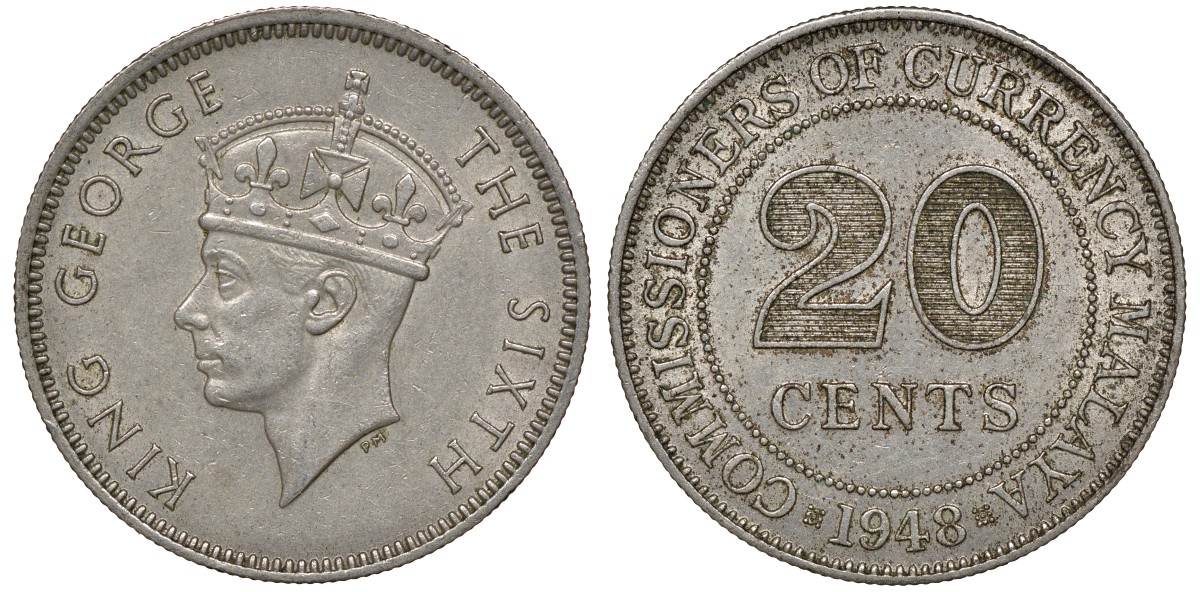 Британская Малайя 20 центов 1948 Георг VI (1937-1952) KM 9 медно-никель 4163-513