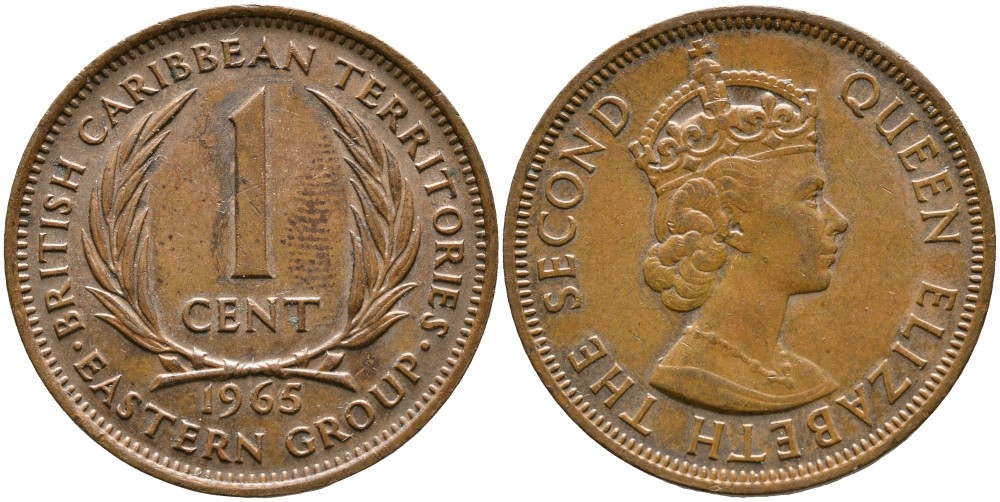 Британские Восточно-Карибские территории 1 цент 1965 Елизавета II (1952-2022) KM 2 бронза 4529-824