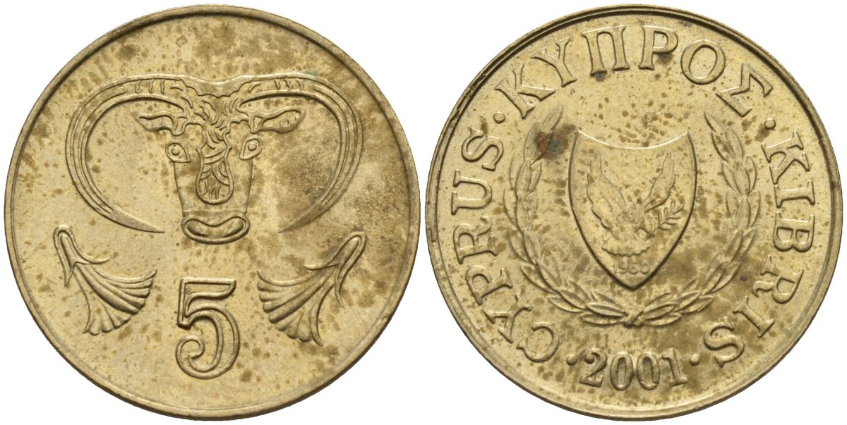 Кипр 5 центов 2001 KM 55.3 никель латунь 4141-1057