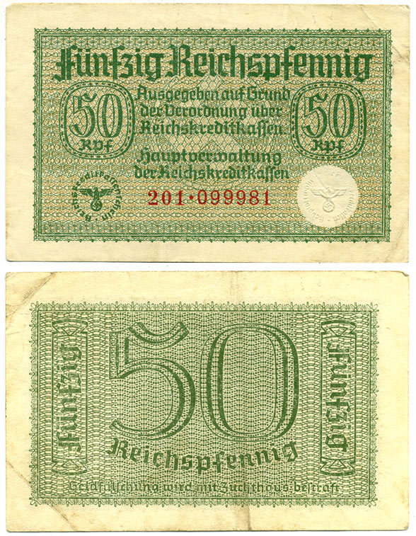 ГЕРМАНИЯ 50 РЕЙХСПФЕННИГОВ 1940-1945 ДЛЯ ОККУПИРОВАННЫХ ТЕРРИТОРИЙ Pick R135 бумага 3295-88-1-1