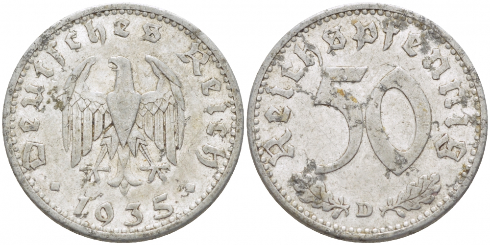 Германия 50 рейхспфеннигов 1935 D KM 87, J.368 алюминий 110-311