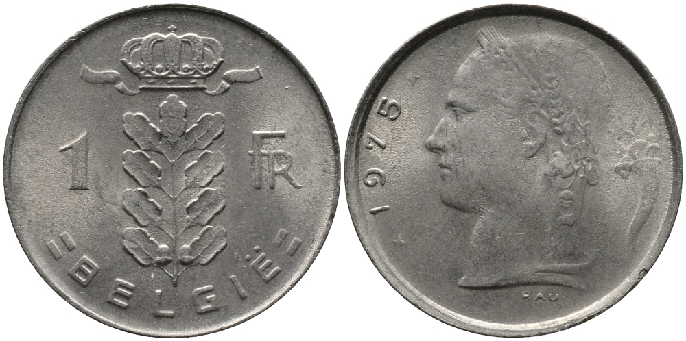 Бельгия 1 франк 1971 Belgie, Бодуэн I (1951-1993) KM 143.1 медно-никель 99-365