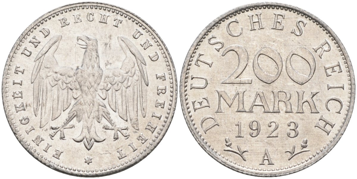 Германия 200 марок 1923 A KM 35, J. 304, Weege 22 алюминий UNC 4586-312