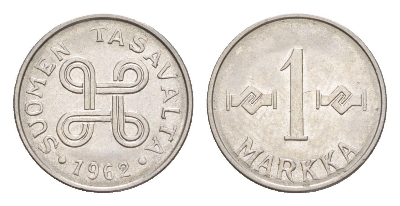 Финляндия 1 марка 1962 KM 36a железо плакированное никелем 4647-439