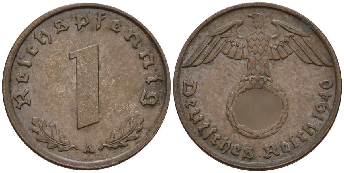 Германия 1 рейхспфенниг 1940 A KM 89, J. 361 бронза 4147-1229