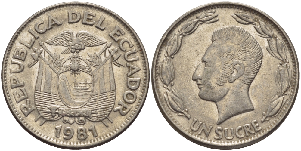 ЭКВАДОР 1 СУКРЕ 1981 АНТОНИО ХОСЕ де СУКРЕ KM 78b сталь плакированная никелем 31-415