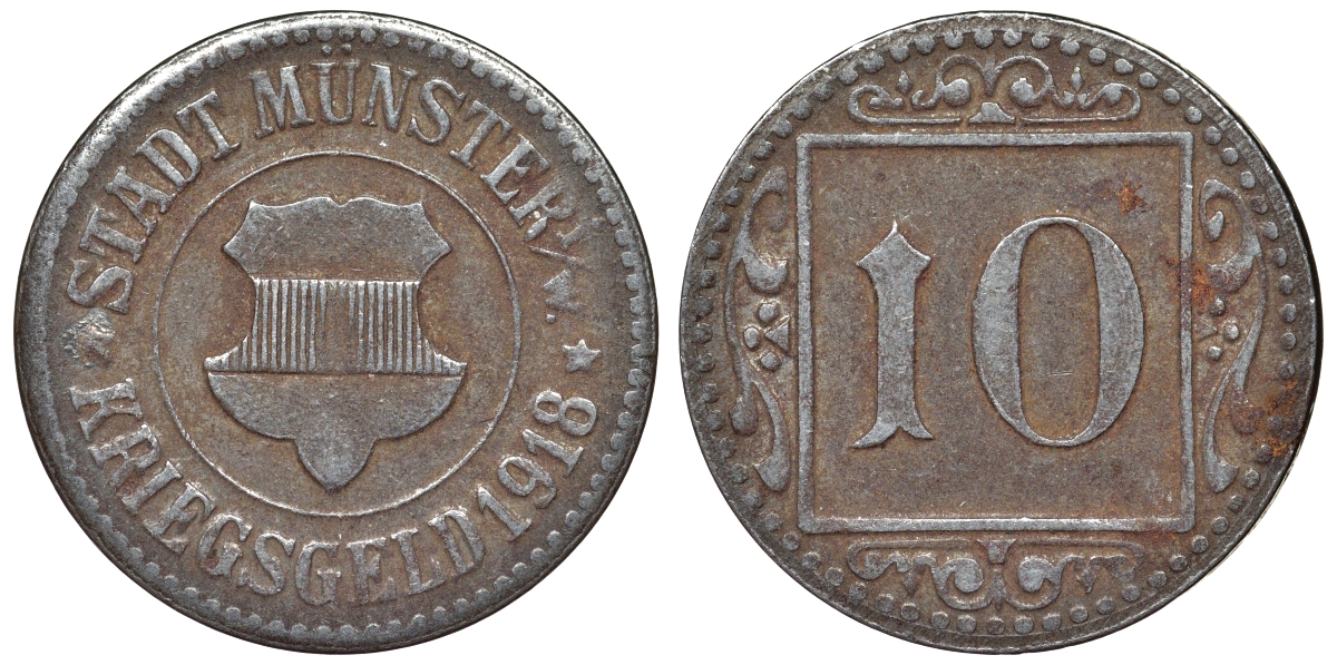 Германия, Мюнстер 10 пфеннигов 1918 Funck 350.5 железо 4119-933