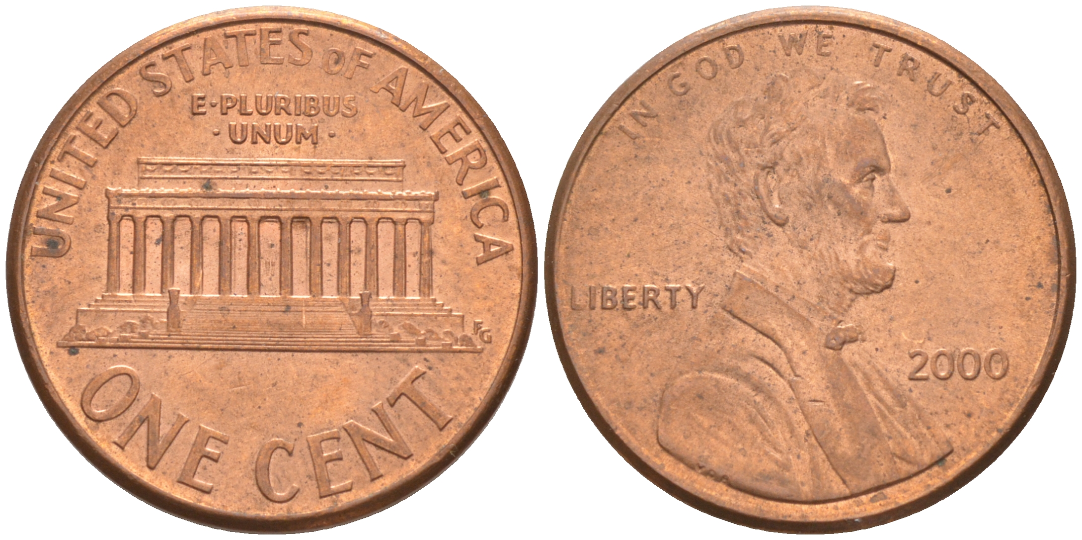 США 1 ЦЕНТ 2000 ЛИНКОЛЬН KM 201b цинк плакированный медью UNC 187-1169