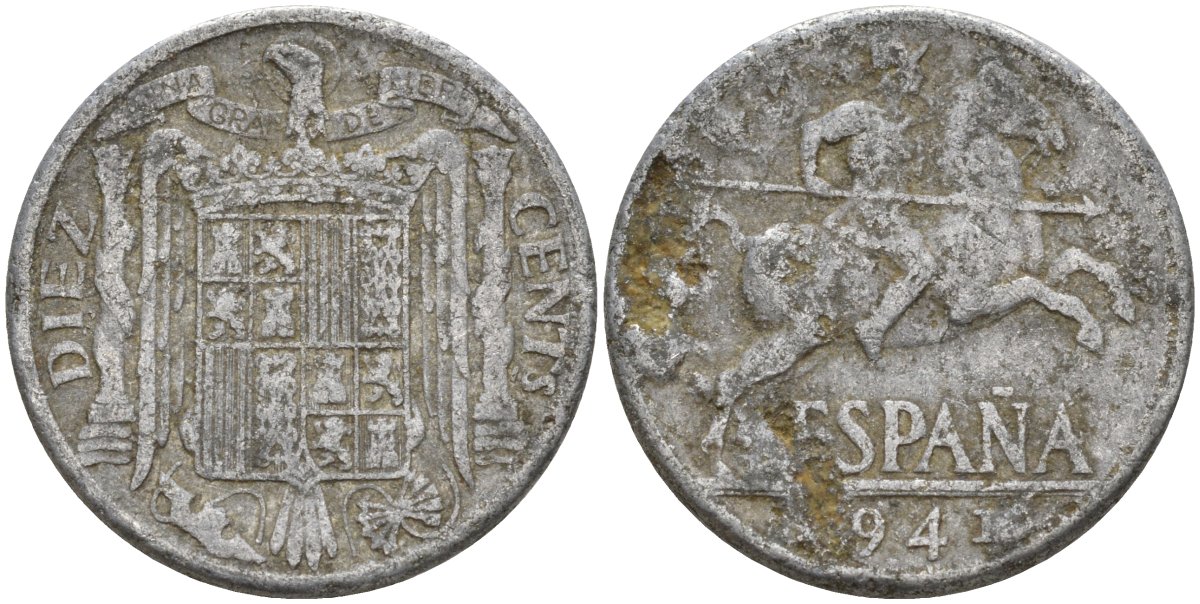 Испания 10 сентимо 1941 Франсиско Франко (1939 - 1975) KM 766 алюминий 4155-212