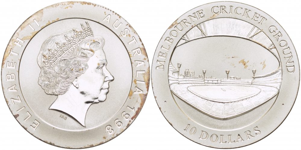 Австралия 10 долларов 1998 Площадки для крикета в Мельбурне KM 387 серебро PROOF 1082-8-54