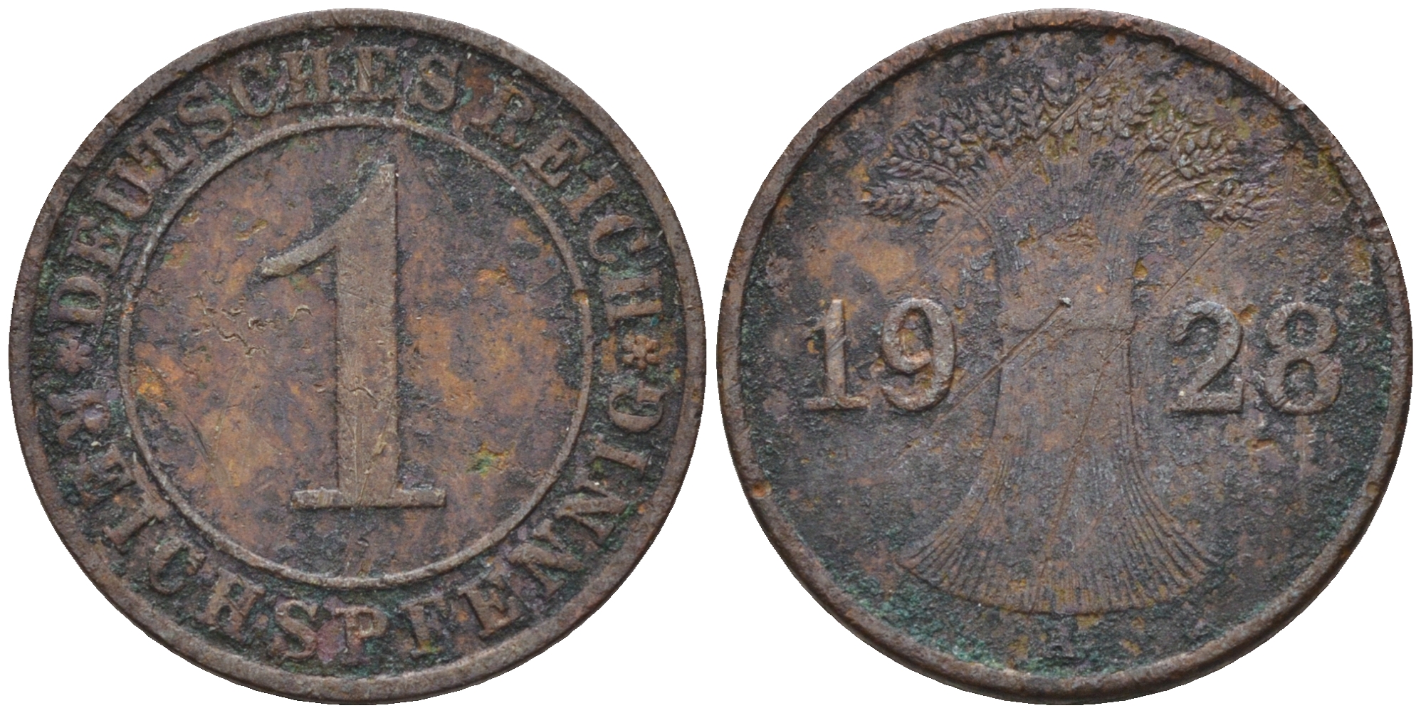 Германия 1 рейхспфенниг 1928 A KM 37, J. 313 медь 4594-1255