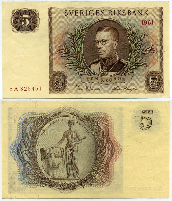 Швеция 5 крон 1961 Pick 42f бумага 00-00