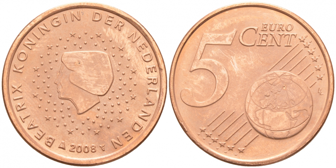Нидерланды 5 евроцентов 2008 KM 236 сталь плакированная медью UNC 186-246