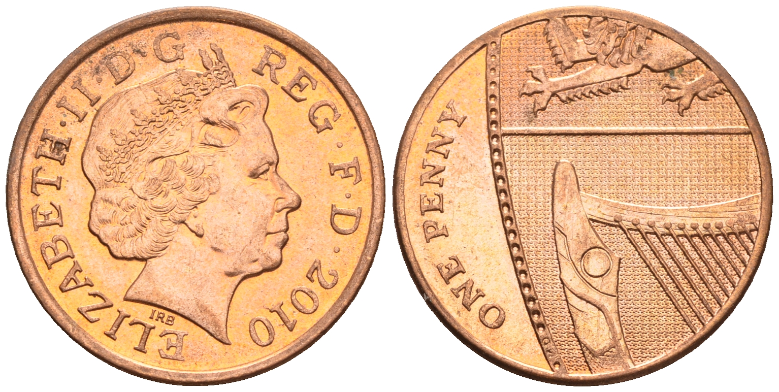 Великобритания 1 пенни 2010 Елизавета II (1952-2022) KM 1107, Spink B6 сталь плакированная медью 4609-669