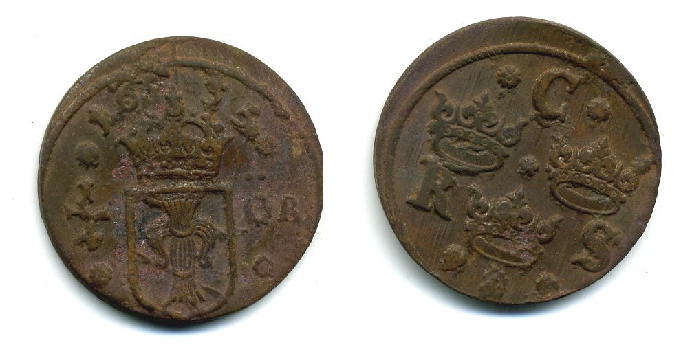 Швеция 1/4 эре 1635 Кристина (1632-1654), была в обращении на территории России KM 152.2 медь 53-912