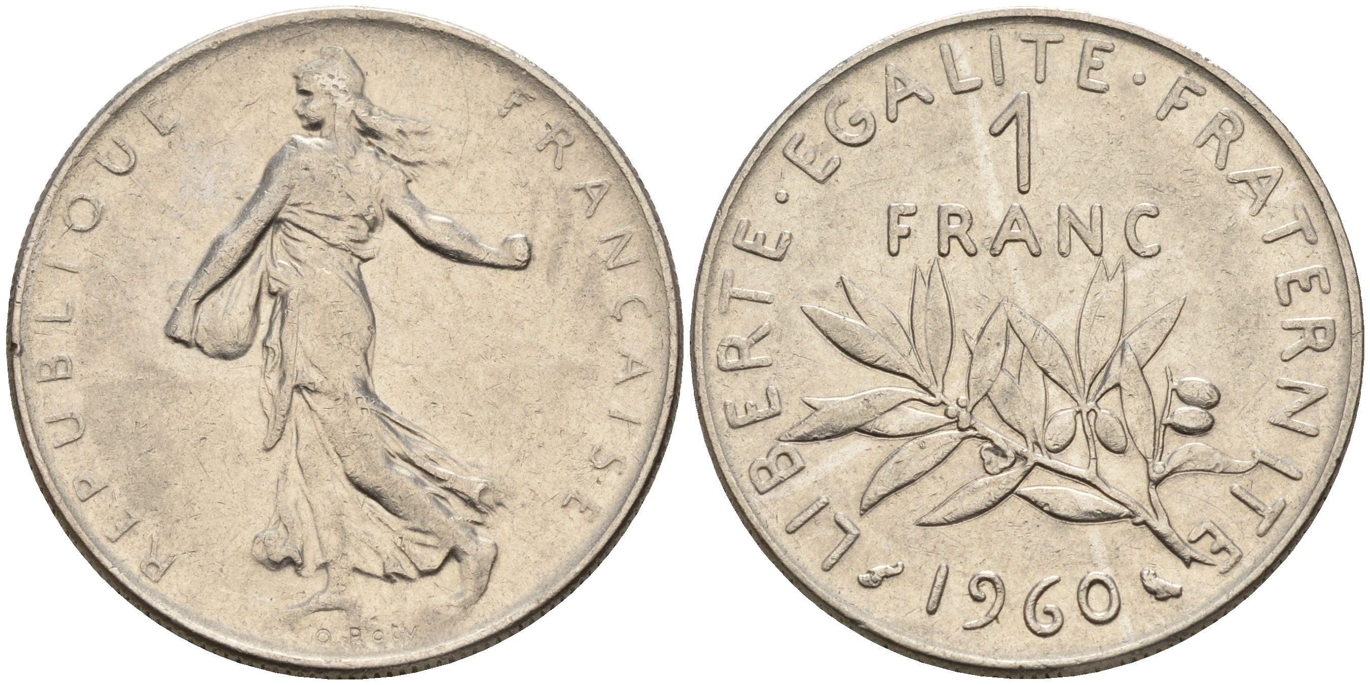 Франция 1 франк 1960 сеятель KM 925.1, LE FRANC 226.4 никель      4603-115