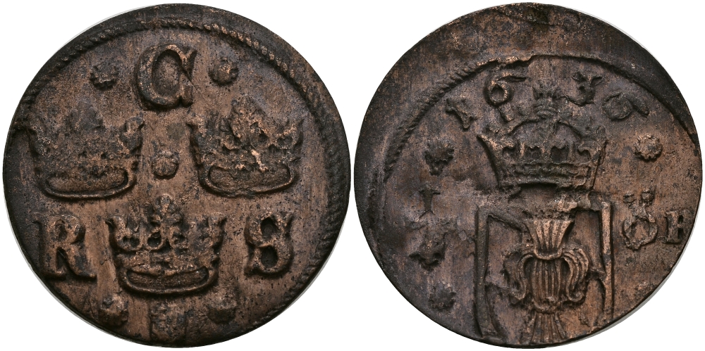 Швеция 1/4 эре 1636 Кристина (1632-1654) KM 152.2 медь 540-622