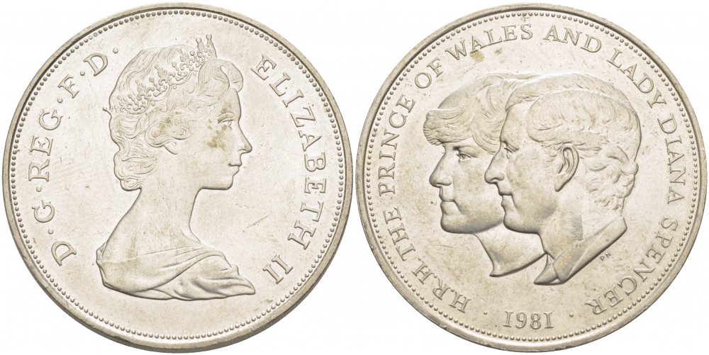 Великобритания 25 пенсов 1981 Королевская свадьба принца Чарльза и леди Дианы, Елизавета II (1952-2022) KM 925, Spink 4229 медно-никель UNC 107-431