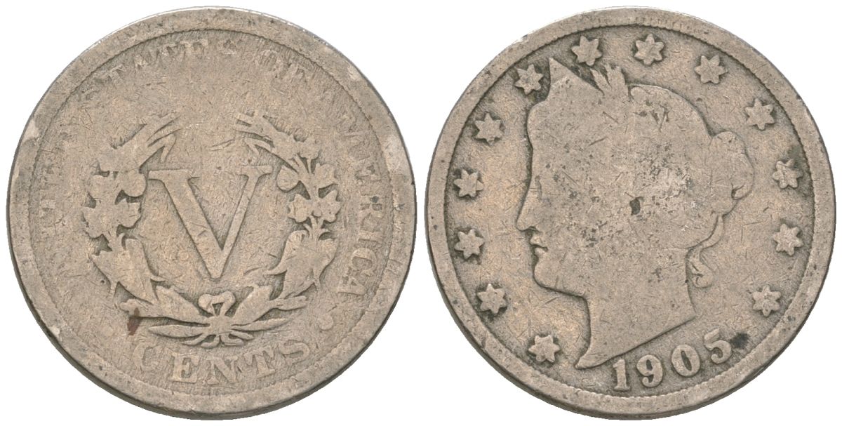 США 5 центов 1905 голова свободы KM 112 медно-никель 3336-126