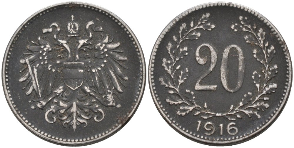 Австрия 20 геллеров 1916 KM 2826 железо 4575-357