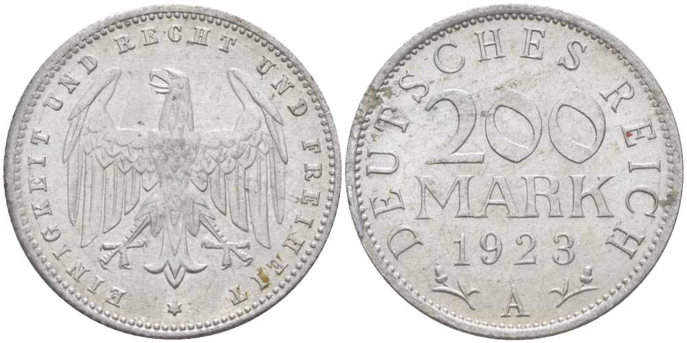 ГЕРМАНИЯ 200 МАРОК 1923 A KM 35, J. 304, Weege 22 алюминий 261-836