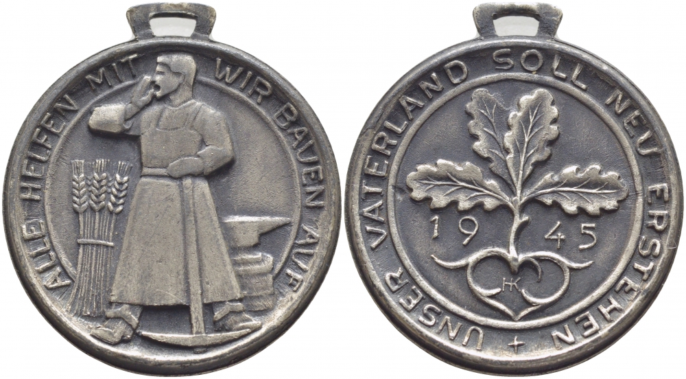 ГЕРМАНИЯ МЕДАЛЬ 1945 ВОЗРОЖДЕНИЕ НОВОГО ОТЕЧЕСТВА, С УШКОМ ДЛЯ НОСКИ, ВЕС 15,2 ГР. ДИАМЕТР 33 ММ. 00-000-00