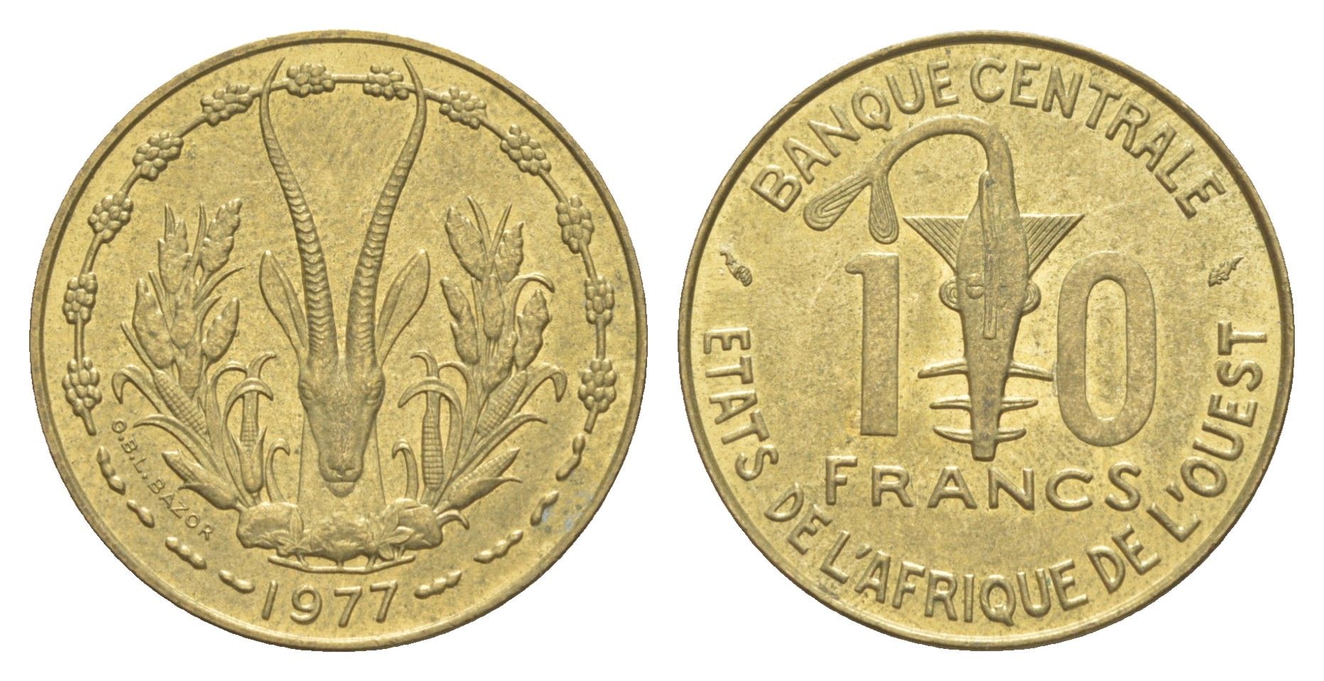 Западная Африка (BCEAO) 10 франков 1977 KM 1a медь алюминий никель UNC 4654-533