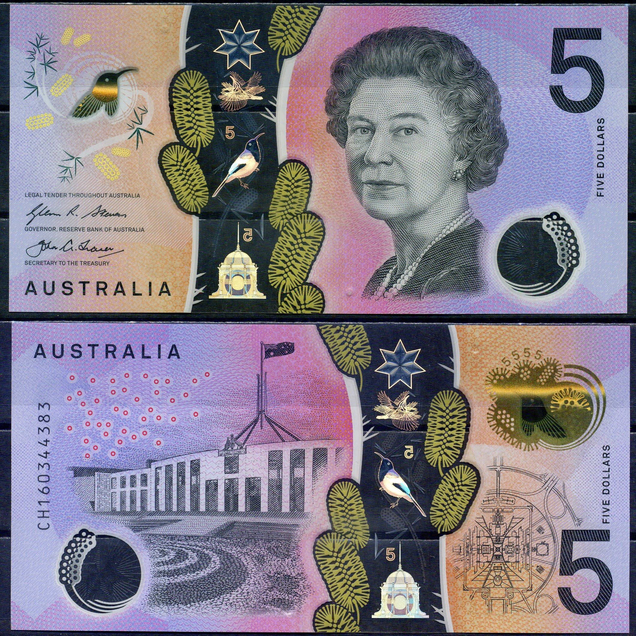 Австралия 5 долларов 2016 Елизавета II (1952-2022), здание парламента, Канберра Pick 62 пластик 7116-30-3-1